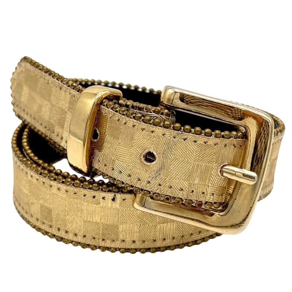 Elite Accessories Gold Checkered Belt Size M Metallic Retro Glam 80s